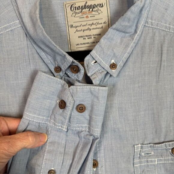 Craghoppers Blue Chambray Linen Look Cotton Button Front Shirt Roll Cuff Size XL - Picture 3 of 14